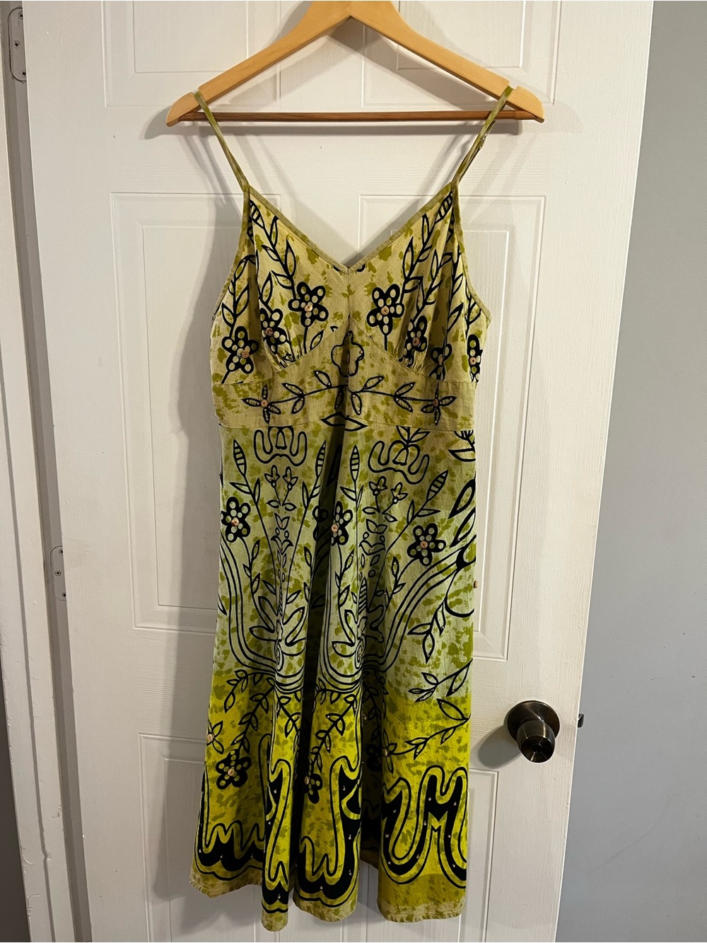 VINTAGE Y2K WHIMSICAL GREEN COTTON/LINEN DRESS - SIZE LARGE